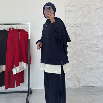 LACİVERT / ŞERİT DETAYLI EŞOFMAN TAKIMI