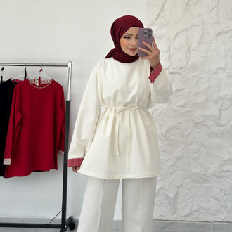 EKRU / ŞERİT DETAYLI SWEAT
