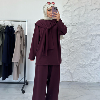 BORDO / ÜÇLÜ ŞALLI TAKIM