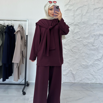 BORDO / ÜÇLÜ ŞALLI TAKIM
