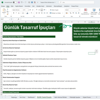 Aylık Gelir – Tasarruf – Gider Takip Şablonu