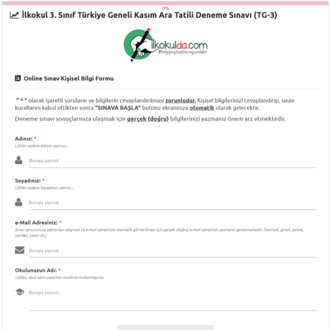 3. Sınıf PDF ve ONLİNE KASIM ARA TATİLİ Türkiye Geneli Deneme Sınavı (TG-3)