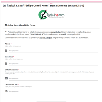 3. Sınıf PDF ve ONLİNE Mart Ara Tatili Türkiye Geneli Konu Tarama Deneme Sınavı (KTS-1)