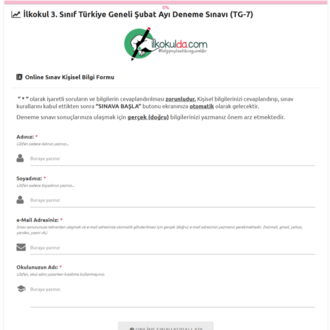 3. Sınıf PDF ve ONLİNE ŞUBAT AYI Türkiye Geneli Deneme Sınavı (TG-7)