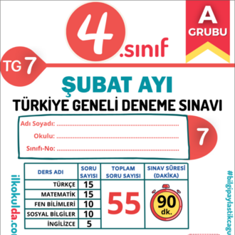 4. Sınıf Şubat Ayı PDF Türkiye Geneli Deneme Sınavı (TG-7)