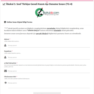 3. Sınıf PDF ve ONLİNE KASIM AYI Türkiye Geneli Deneme Sınavı (TG-4)