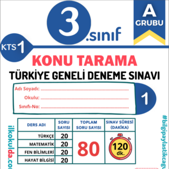 3. Sınıf PDF ve ONLİNE Mart Ara Tatili Türkiye Geneli Konu Tarama Deneme Sınavı (KTS-1)