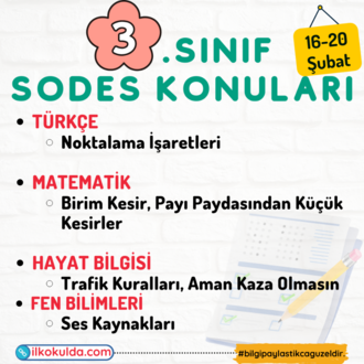 3. Sınıf 21. Hafta (16-20 Şubat) Süreç Değerlendirme Sınavı (SODES)