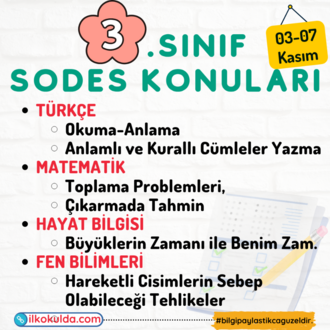 3. Sınıf 09. Hafta (03-07 Kasım) Süreç Değerlendirme Sınavı (SODES)