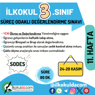 3. Sınıf 11. Hafta (24-28 Kasım) Süreç Değerlendirme Sınavı (SODES)