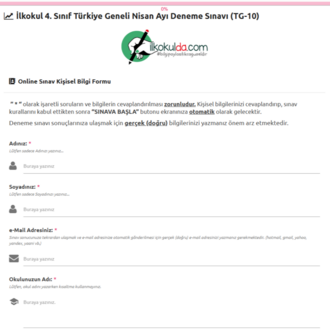 4. Sınıf Nisan Ayı ONLİNE Türkiye Geneli Deneme Sınavı (TG-10)