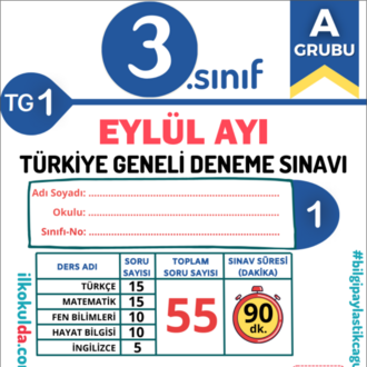 3. Sınıf PDF Eylül Ayı Türkiye Geneli Deneme Sınavı (TG-1)