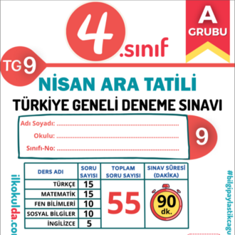 4. Sınıf Nisan Ara Tatili PDF Türkiye Geneli Deneme Sınavı (TG-9)