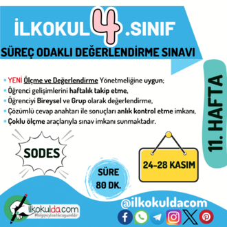 4. Sınıf 11. Hafta (24-28 Kasım) Süreç Değerlendirme Sınavı (SODES)