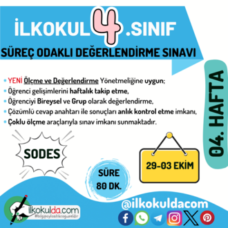 4. Sınıf 04. Hafta (29-03 Ekim) Süreç Değerlendirme Sınavı (SODES)