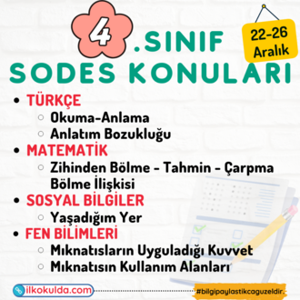 4. Sınıf 15. Hafta (22-26 Aralık) Süreç Değerlendirme Sınavı (SODES)