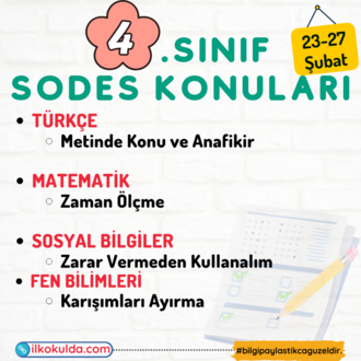 4. Sınıf 22. Hafta (23-27 Şubat) Süreç Değerlendirme Sınavı (SODES)