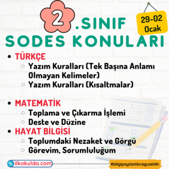 2. Sınıf 16. Hafta (29-02 Ocak) Süreç Değerlendirme Sınavı (SODES)