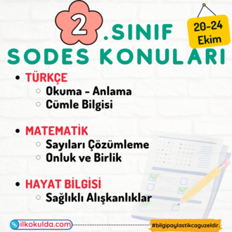 2. Sınıf 07. Hafta (20-24 Ekim) Süreç Değerlendirme Sınavı (SODES)