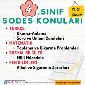 4. Sınıf 10. Hafta (17-21 Kasım) Süreç Değerlendirme Sınavı (SODES)