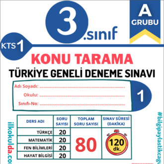 3. Sınıf Şubat Ayı PDF Türkiye Geneli Konu Tarama Deneme Sınavı (KTS-1)