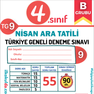 4. Sınıf Nisan Ara Tatili PDF Türkiye Geneli Deneme Sınavı (TG-9)