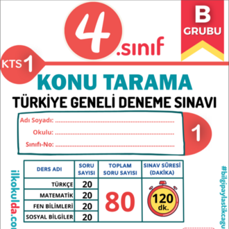 4. Sınıf PDF ve ONLİNE Mart Ara Tatili Türkiye Geneli Konu Tarama Deneme Sınavı (KTS-1)
