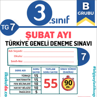 3. Sınıf Şubat Ayı PDF Türkiye Geneli Deneme Sınavı (TG-7)
