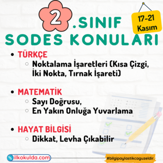 2. Sınıf 10. Hafta (17-21 Kasım) Süreç Değerlendirme Sınavı (SODES)