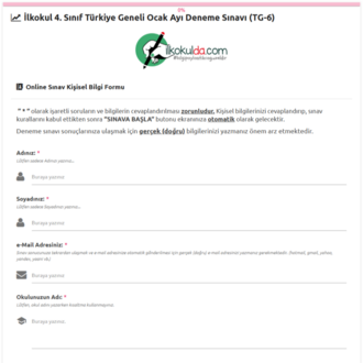 4. Sınıf PDF ve ONLİNE OCAK AYI Türkiye Geneli Deneme Sınavı (TG-6)
