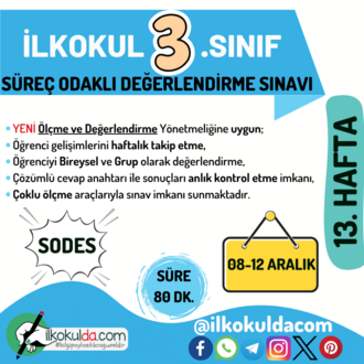 3. Sınıf 13. Hafta (08-12 Aralık) Süreç Değerlendirme Sınavı (SODES)