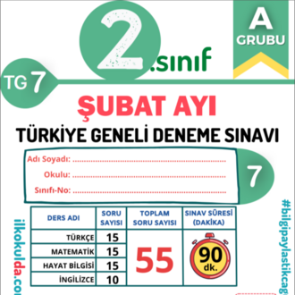2. Sınıf PDF ve ONLİNE ŞUBAT AYI Türkiye Geneli Deneme Sınavı (TG-7)