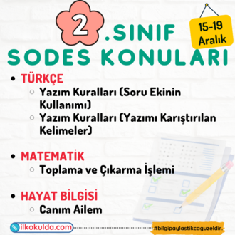 2. Sınıf 14. Hafta (15-19 Aralık) Süreç Değerlendirme Sınavı (SODES)