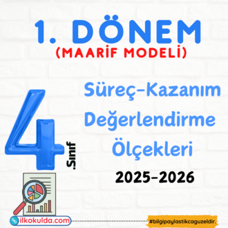 4. Sınıf 1. Dönem Karnesi Maarif Modeli Kazanım-Süreç Değerlendirme Ölçekleri 2025-2026