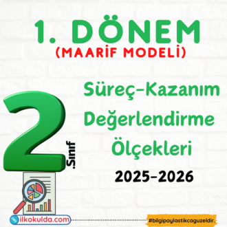 2. Sınıf 1. Dönem Karnesi Maarif Modeli Kazanım-Süreç Değerlendirme Ölçekleri 2025-2026