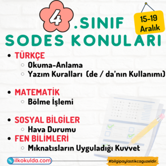 4. Sınıf 14. Hafta (15-19 Aralık) Süreç Değerlendirme Sınavı (SODES)