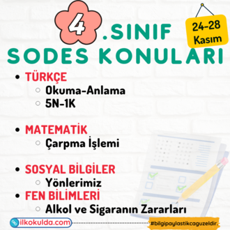 4. Sınıf 11. Hafta (24-28 Kasım) Süreç Değerlendirme Sınavı (SODES)
