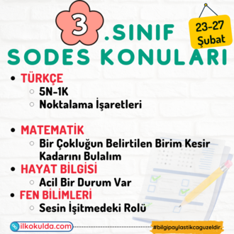3. Sınıf 22. Hafta (23-27 Şubat) Süreç Değerlendirme Sınavı (SODES)