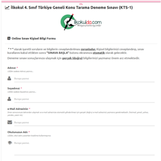 4. Sınıf PDF ve ONLİNE Mart Ara Tatili Türkiye Geneli Konu Tarama Deneme Sınavı (KTS-1)