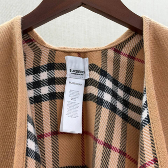 Burberry Reversible Check Wool Cape in Sand Beige