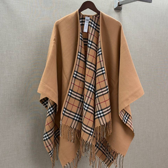 Burberry Reversible Check Wool Cape in Sand Beige