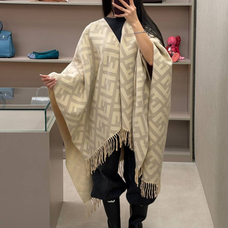 Fendi Check Wool Poncho