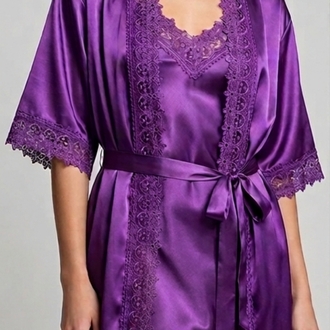 3 lü Saten Takım (Gecelik, Sabahlık, Slip)