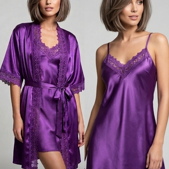 3 lü Saten Takım (Gecelik, Sabahlık, Slip)