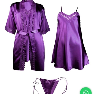 3 lü Saten Takım (Gecelik, Sabahlık, Slip)