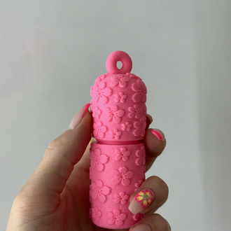 Çiçek Desenli Lip Balm Kutusu Pembe ( Çanta ve Anahtarlık )