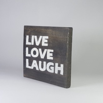 El Yapımı Masif Ahşap Duvar Süsü - 15x15 cm (Live-Love_Laugh)