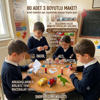 3D Kağıt Maket Seti (80 Modelli Dev PDF) - Eğitici Maket Oyuncak, Evde Montessori Aktivitesi