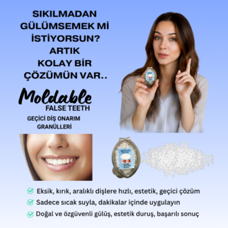 Moldable False Teeth Geçici Diş Onarım Granülleri 100+ adet, 7 geçici diş için (2 Gram)