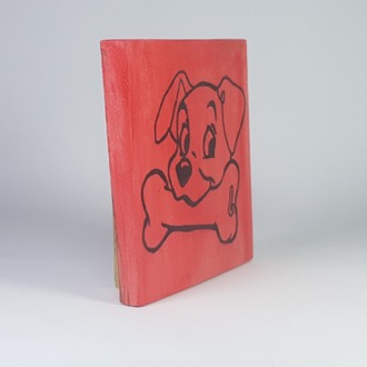 Köpek ve Kemik..El Yapımı Masif Ahşap Duvar Süsü - 15x15 cm